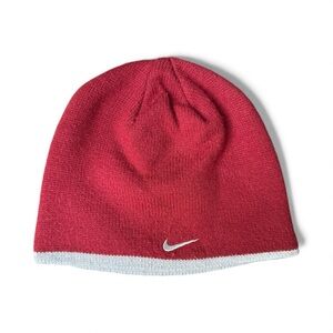 Nike Swoosh Beanie in Maroon Burgundy with Grey Edge and logo Athleisure
